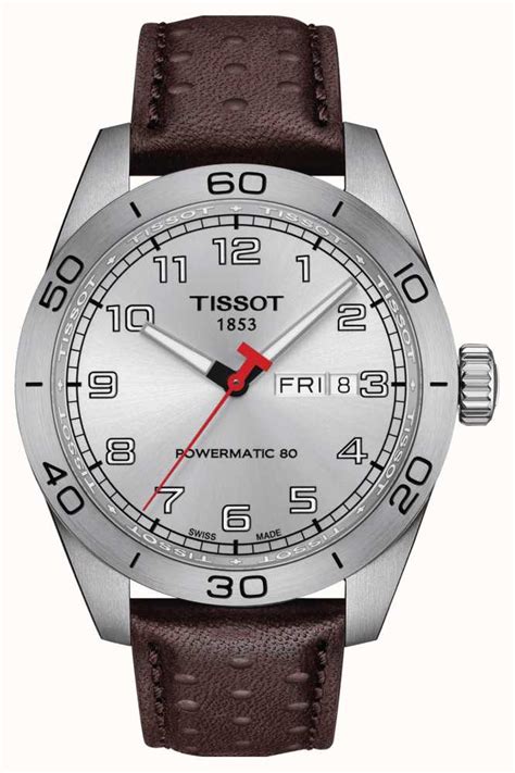 Tissot Mens PRS 516 Powermatic 80 Silver Dial Brown Leather Strap