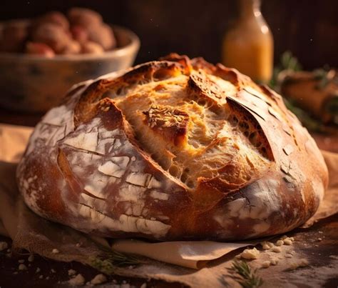 Ajo asado y hierbas sobre un trozo de pan de masa madre recién hecho ia