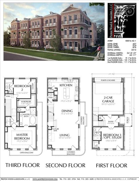 Three Story Townhouse With Second Floor And First Floor Plans For Two