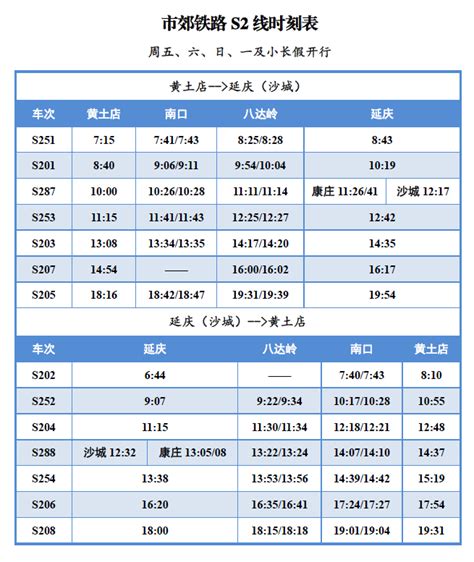 北京s2线最新时刻表附购票方式票价线路图 北京全关注