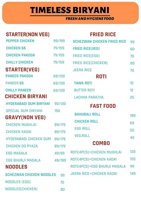 Menu At Timeless Biryani Guwahati