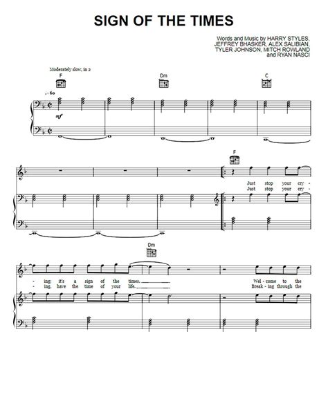 Harry Styles Sign of the Times Music Sheet Piano Notes, Printable PDF Digital Download One ...