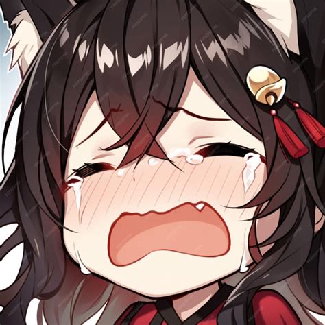 Premium AI Image | anime girl crying with a cat ear and a red bow ...