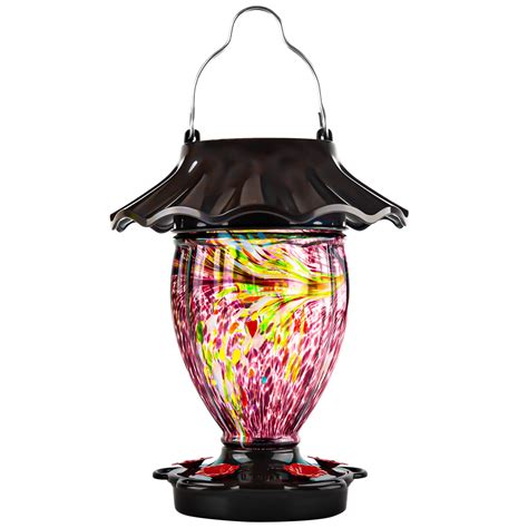 Lujii Solar Powered Hummingbird Feeder For Outside Hanging Trophy Shaped Hand