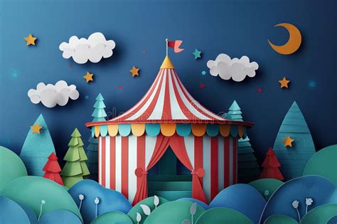 Circus Tent Against the Night Sky with Stars and Moon in Paper Cut ...