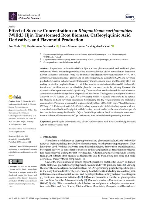 Pdf Effect Of Sucrose Concentration On Rhaponticum Carthamoides