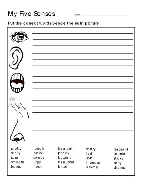 Sensory Language Worksheet Sixteenth Streets