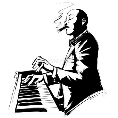 Pianiste De Jazz En Noir Et Blanc Illustration De Vecteur