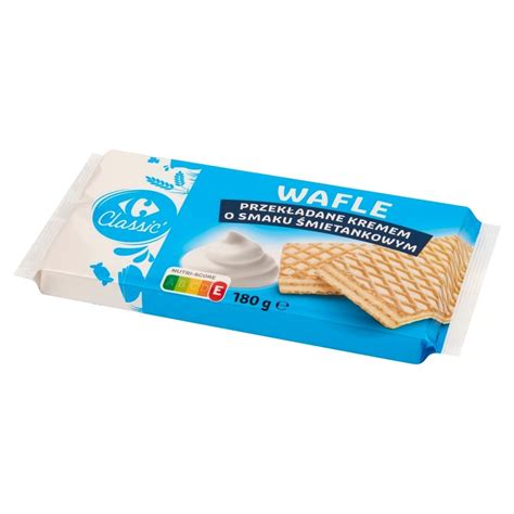 Carrefour Classic Wafle przekładane kremem o smaku śmietankowym 180 g