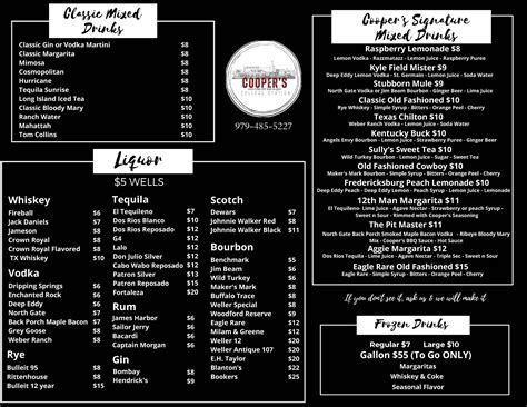 Full Bar Menu Cooper's BBQ | College Station TX | Aggieland