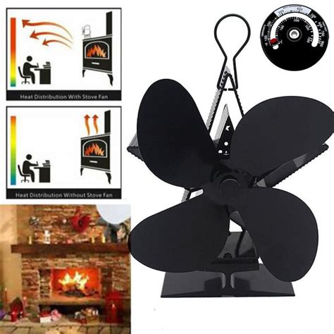 Black Fireplace Fan With Blades Heat Powered Stove Fan No Battery