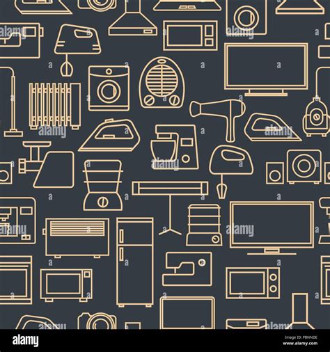 Seamless Pattern From A Set Of Household Appliances Icons Of Thin Lines Vector Illustration