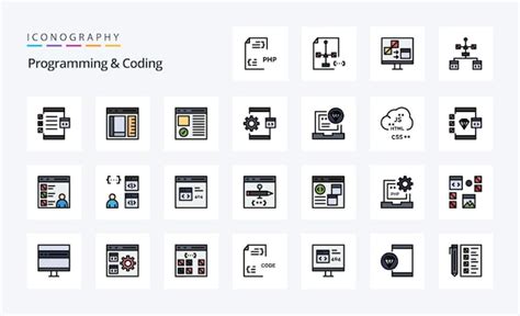 Premium Vector 25 Programming And Coding Line Filled Style Icon Pack