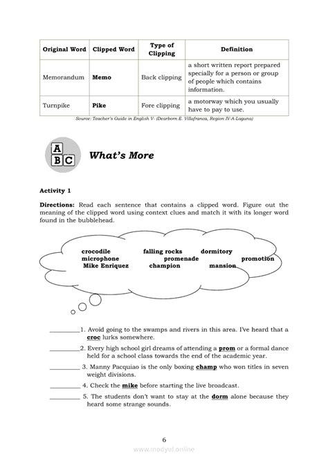 English Module Lesson Inferring The Meaning Of Clipped Words