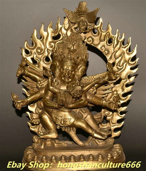 9 Old Tibet Buddhism Bronze Gilt 6 Arms Mahakala Wrathful Deity Buddha