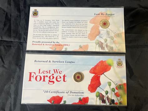 2012 Commemorative 200 Remembrance Day Red Poppy On Rsl Card