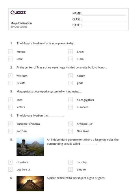 Maya Civilization Worksheets On Quizizz Free Printable