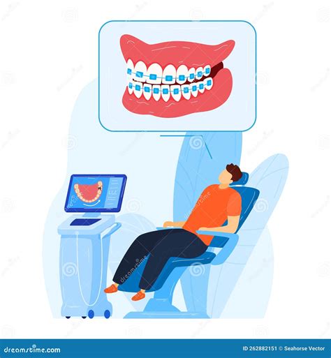 Dentistry Treatment, Dental Care by Medical Brace Vector Illustration