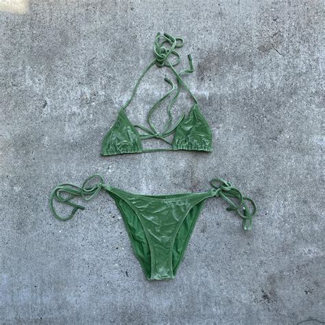 Vinca Green Velvet Triangl Bikini Top Depop