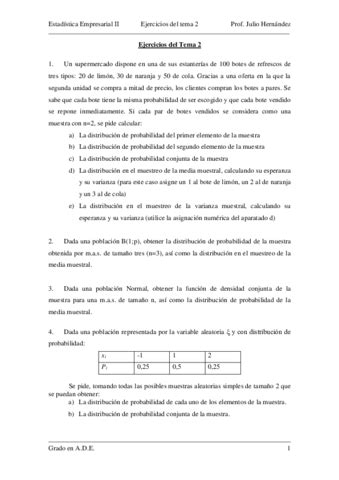 Tema 2 Ejercicios De Introduccion Inferencia Estadistica Pdf