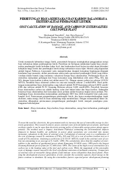 Perhitungan Biaya Kerusakan Dan Karbon Dalam Biaya Eksternalitas