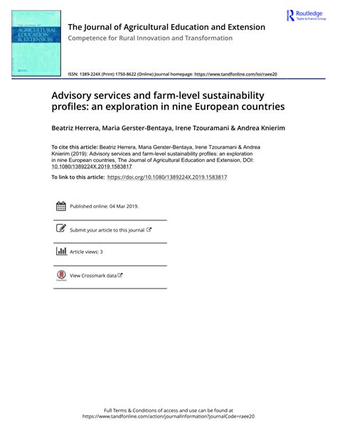 Pdf Advisory Services And Farm Level Sustainability Profiles An