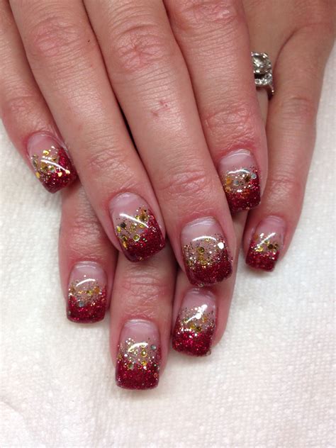 Gel Nails Faded Red And Gold Glitter Ironman Inspired Burgundy Acrylic Nails Sparkly Acrylic