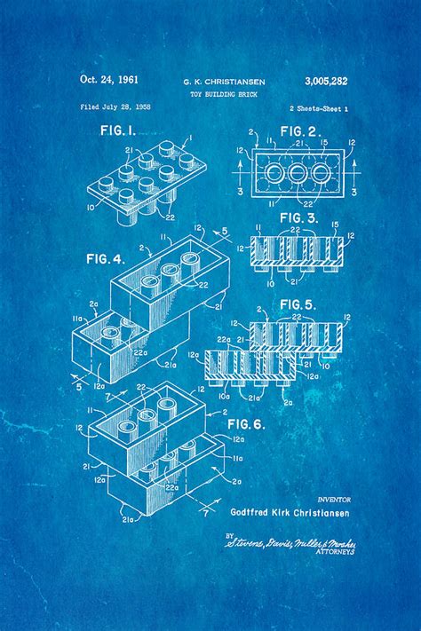 Christiansen Lego Toy Building Block Patent Art 2 1961 Blueprint