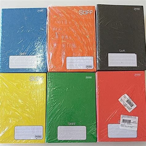 5 Caderno Brochura 1 4 96 Folhas Capa Dura Verde Amarelo Azul Vermelho