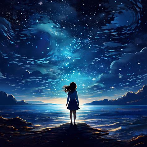 A girl stands in front of the starry night sky by 김사랑 - Playground