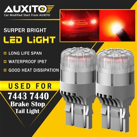 AUXITO 7443 7444 Red LED Bulb Brake Tail Stop Parking Light 7440 Bright