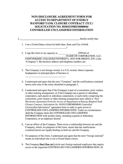 Fillable Online Non Disclosure Agreement Emcbc Department Of Energy