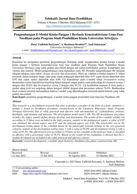 PDF Pengembangan E Modul Kimia Pangan 1 Berbasis Konstruktivisme Lima