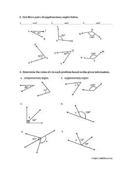 Worksheet On Complementary And Supplementary Angles