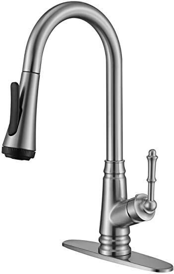 Brushed Nickel Kitchen Sink Faucet With Pull Down Sprayer