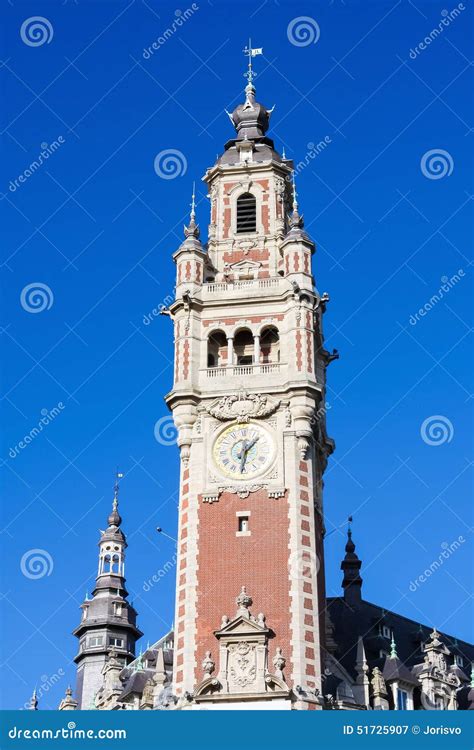 Clock Tower At The Chambre De Commerce In Lille France Stock Image