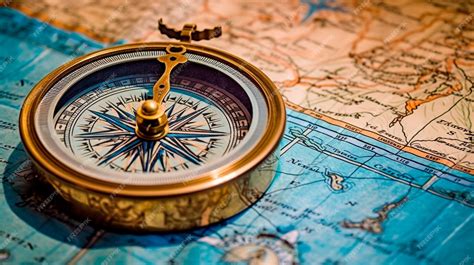 Premium Ai Image Old Antique Compass On A Paper Map Blue Gold Background Wallpaper Goals