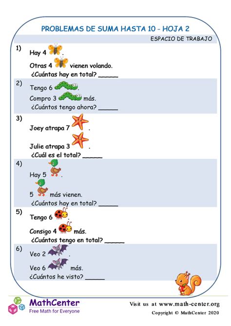 Jard N De Infantes Hojas De Trabajo Problemas De Sumas Math Center