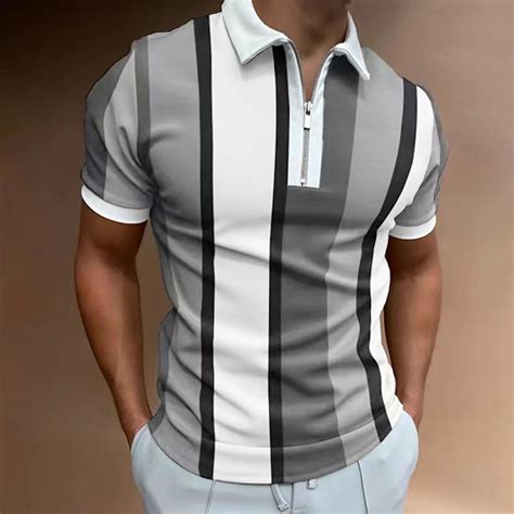 Wuwuqf Polo Shirts For Men Male Casual Summer Color Splice Print Blouse T Shirt Turn Down Collar