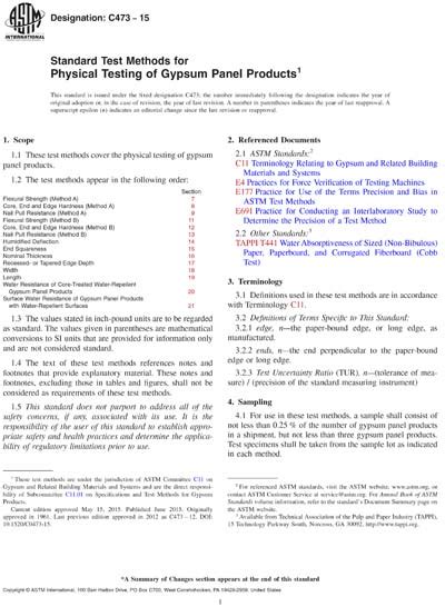 ASTM C473 15 Standard Test Methods For Physical Testing Of Gypsum