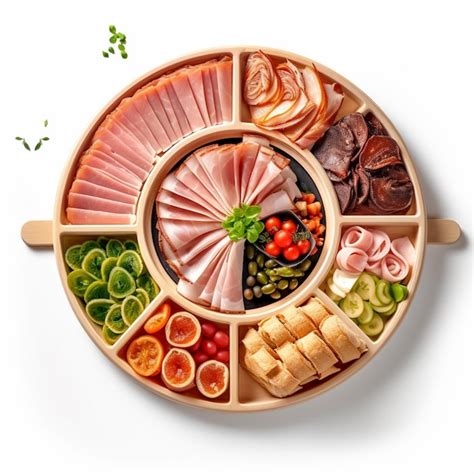 Premium Photo A Tray Of Meats And Vegetables Including Meat Meat Cheese And Olives