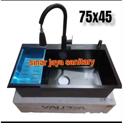 Jual Paket Kitchen Sink VALPRA 7545 Hitam Kran Tarik Hitam Promo