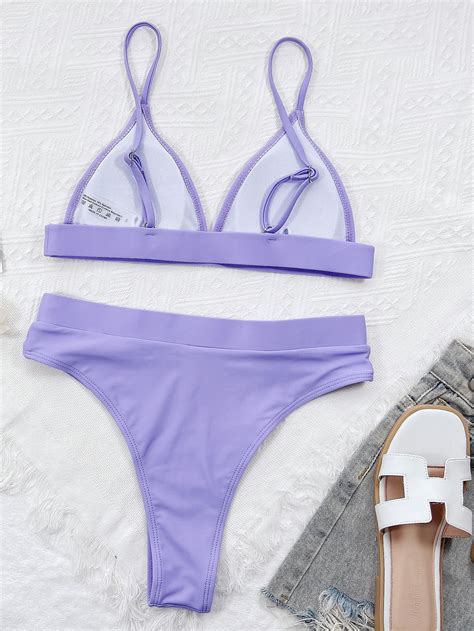 SHEIN Swim Vcay Conjunto De Bikini Unicolor Sujetador Triangular Y