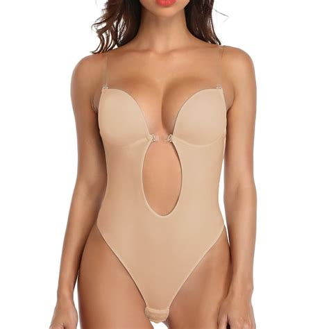 Comfree Backless Shapewear For Women U Plunge Deep V Neck Bodyshaper Thong Bodysuit Shapewear