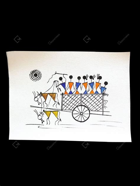 This Beautifully Handpainted Multicolored Bullock Cart Painting On A