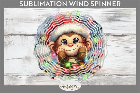 Christmas Monkey V2 Entangled In Lights Wind Spinner Sublima