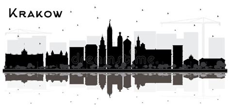 Krakow Poland City Skyline Silhouette With Black Buildings And