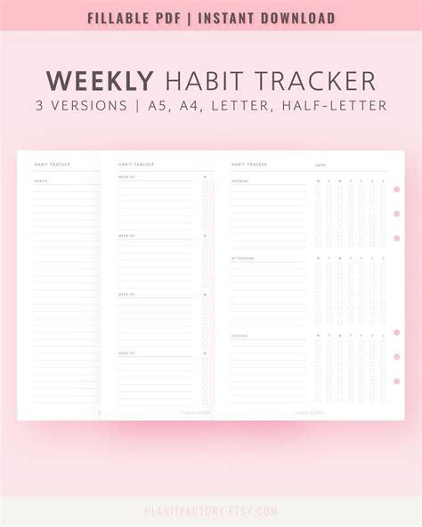 Weekly Habit Tracker Printable A4 Letter Simple Daily Routine Tracker