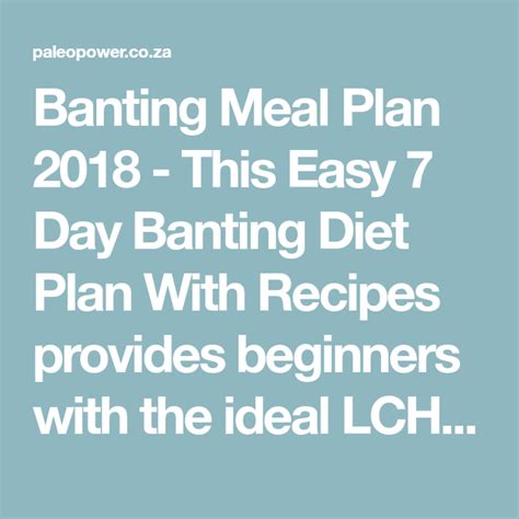 Banting Meal Plan 7 Day Banting Diet Plan With Recipes Banting