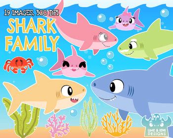 Shark Family Clipart, Instant Download Vector Art, Commercial Use Clip Art, Cute # ...